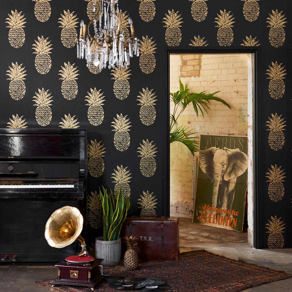 Tobago Wallpaper W0086 01 by Clarke and Clarke in Ebony Black